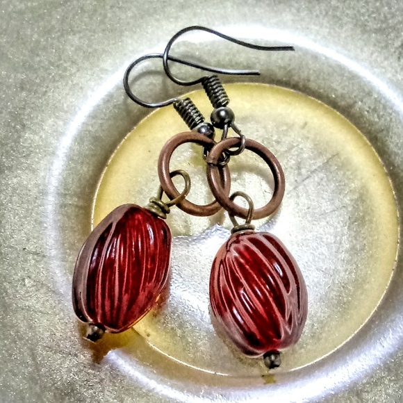 Handmade Jewelry - 💟5 FOR $25💟Ladies Red Glass Dangle Earrings